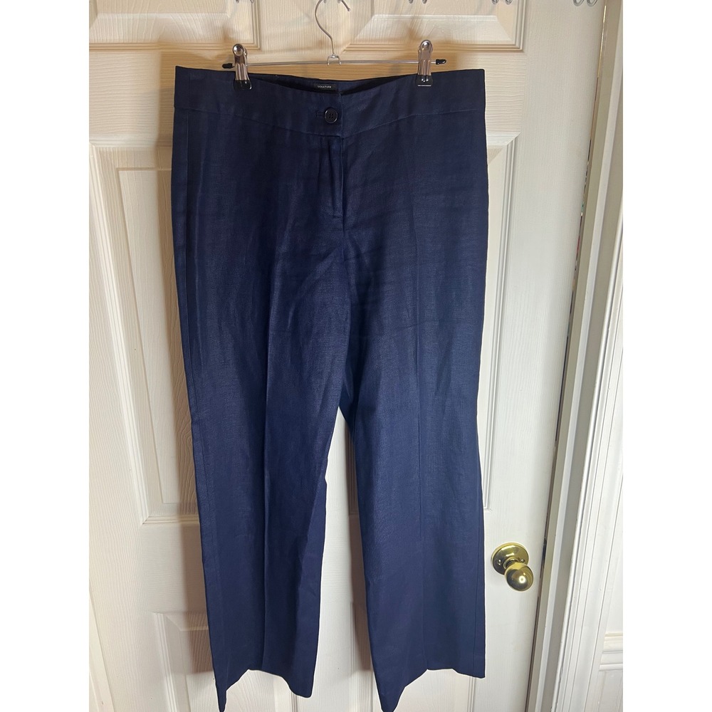 Talbots‎ Signature Petites Navy Blue Linen Wide Leg Trousers Pants 6P